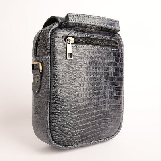 کیف کراس بادی مردانه طرح اسپرت چرم لیزارد طوسی