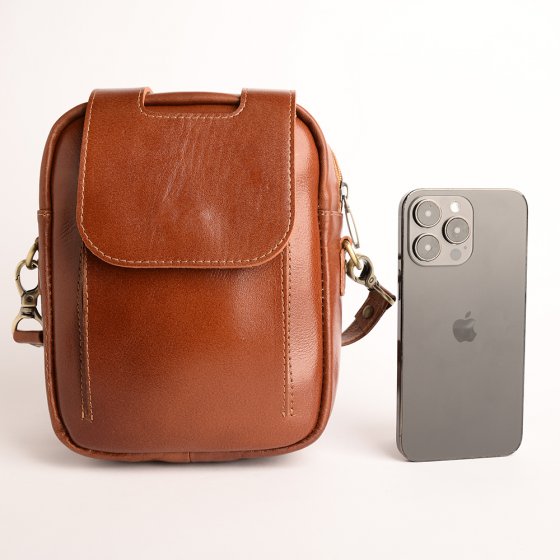 کیف کراس بادی مردانه طرح اسپرت چرم ساده عسلی