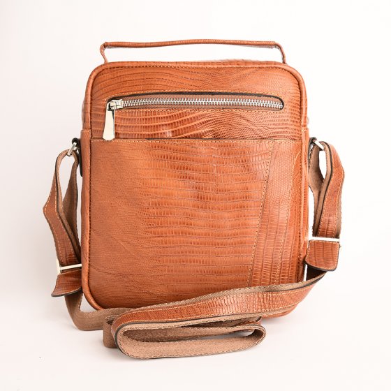 کیف کراس بادی مردانه طرح عماد چرم لیزارد عسلی