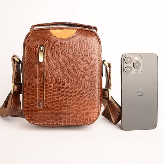 کیف کراس بادی مردانه طرح آیریک بزرگ چرم لیزارد عسلی