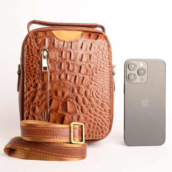 کیف کراس بادی مردانه طرح آیریک بزرگ چرم کروکودیل عسلی