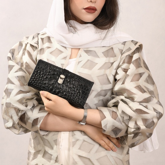 کیف پول زنانه طرح تبسم چرم کروکودیل مشکی