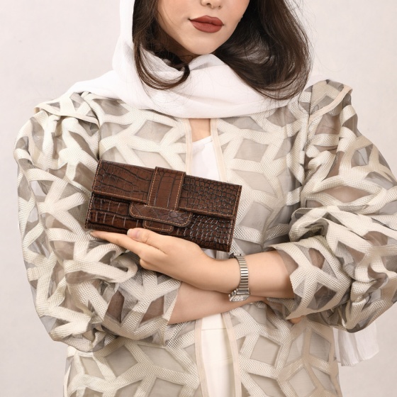 کیف دستی زنانه طرح پادینا چرم کروکودیل قهوه ای