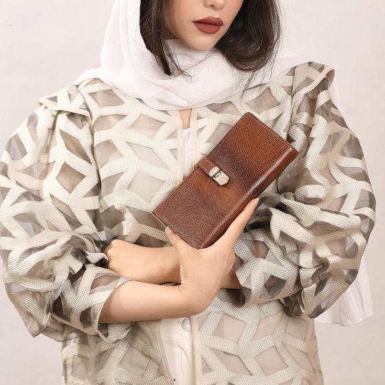 کیف دستی زنانه طرح تبسم چرم لیزارد عسلی