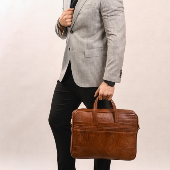 کیف اداری طرح کابوک چرم لیزارد عسلی