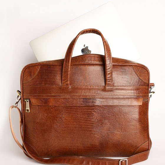 کیف اداری طرح کابوک چرم لیزارد عسلی