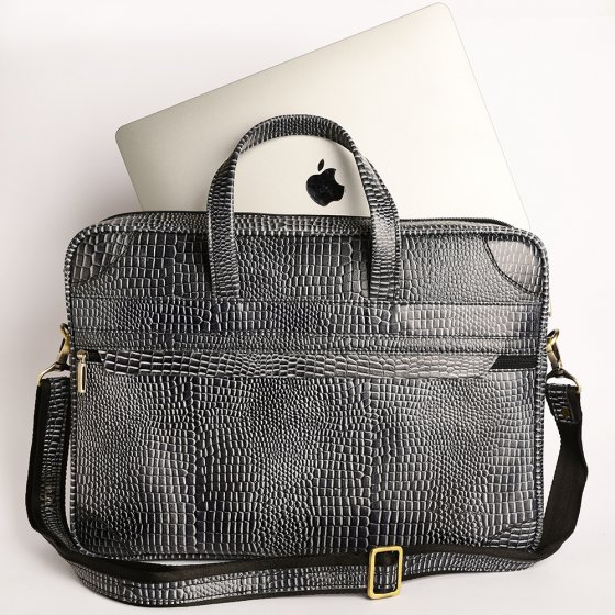 کیف اداری طرح کابوک چرم کروکودیل طوسی