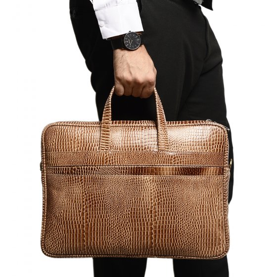 کیف اداری طرح کابوک چرم کروکودیل کرم