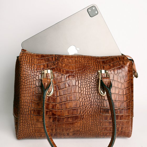 کیف زنانه مجلسی طرح گلوریا چرم کروکودیل عسلی