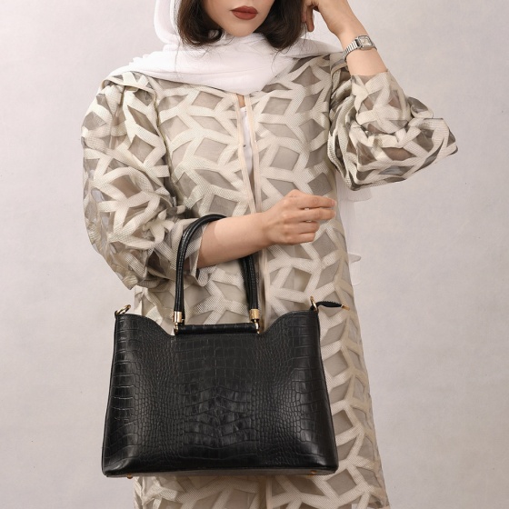 کیف زنانه مجلسی طرح تینوش چرم کروکودیل مشکی