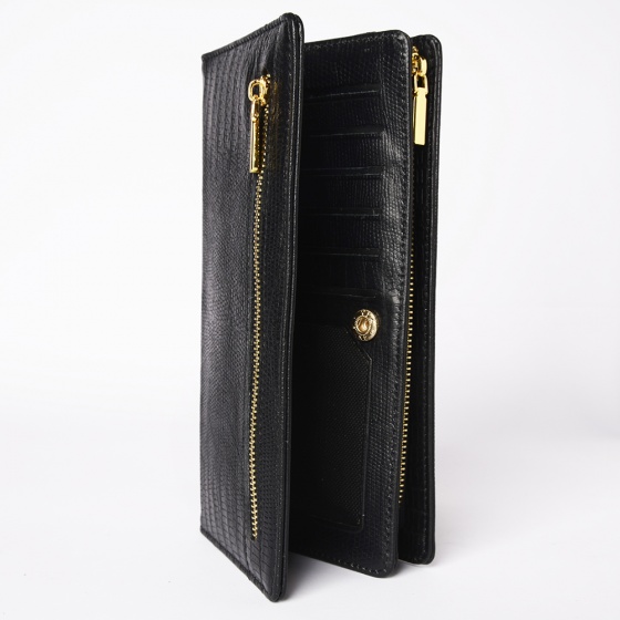 کیف پول زنانه طرح نرجس چرم لیزارد مشکی کیف پول زنانه طرح نرجس چرم لیزارد مشکی