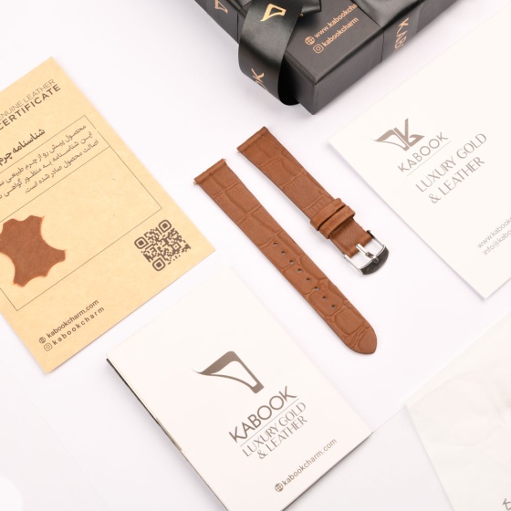 بند ساعت چرم کروکودیل عسلی