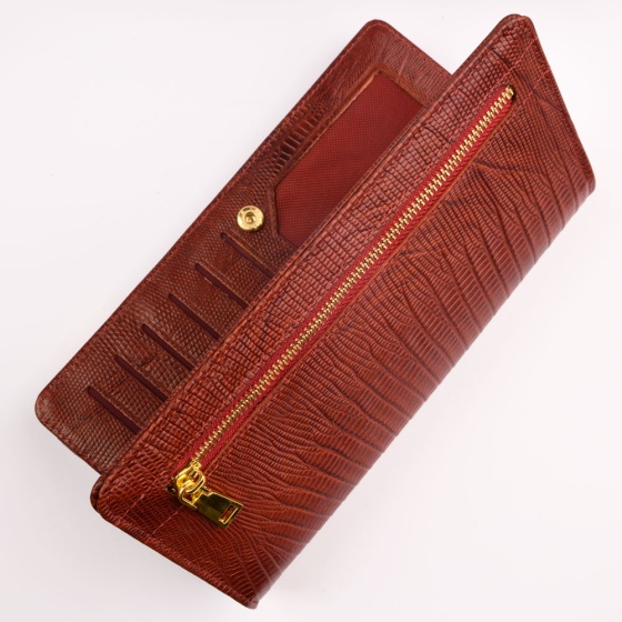 کیف پول زنانه طرح نرجس چرم لیزارد زرشکی