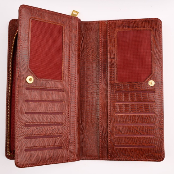 کیف پول زنانه طرح نرجس چرم لیزارد زرشکی