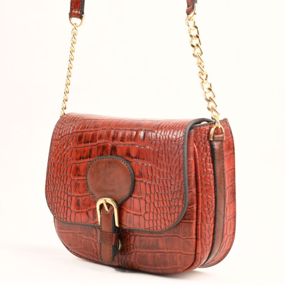 کیف دوشی دخترانه رزگل چرم کروکودیل زرشکی