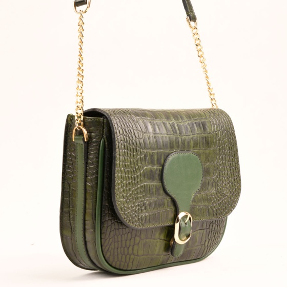 کیف دوشی دخترانه رزگل چرم کروکودیل سبز