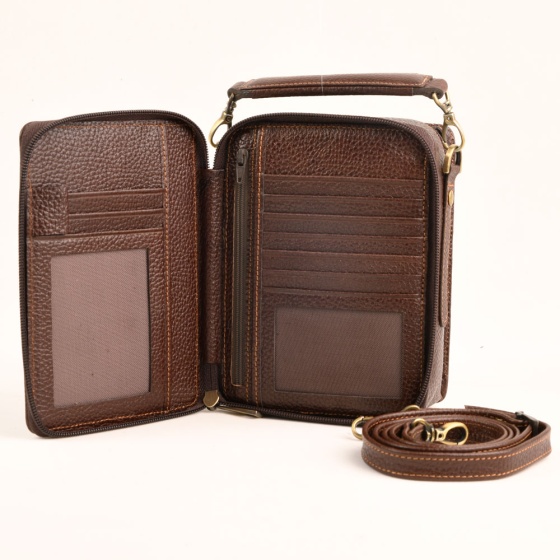 کیف دوشی مردانه پولاد چرم فلوتر قهوه ای