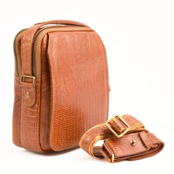 کیف کراس بادی مینی شروین چرم لیزارد عسلی