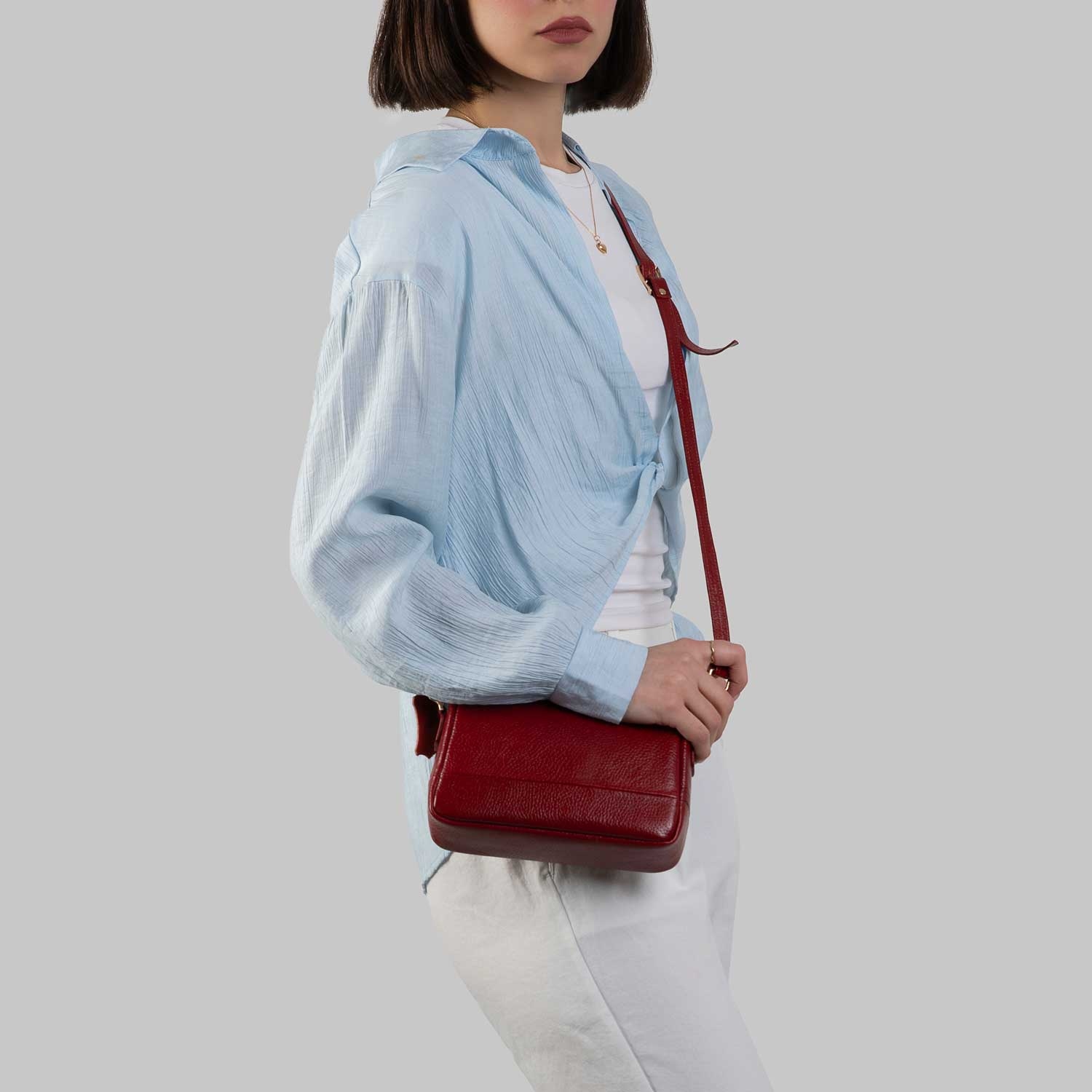 کیف دوشی آلین چرم فلوتر زرشکی