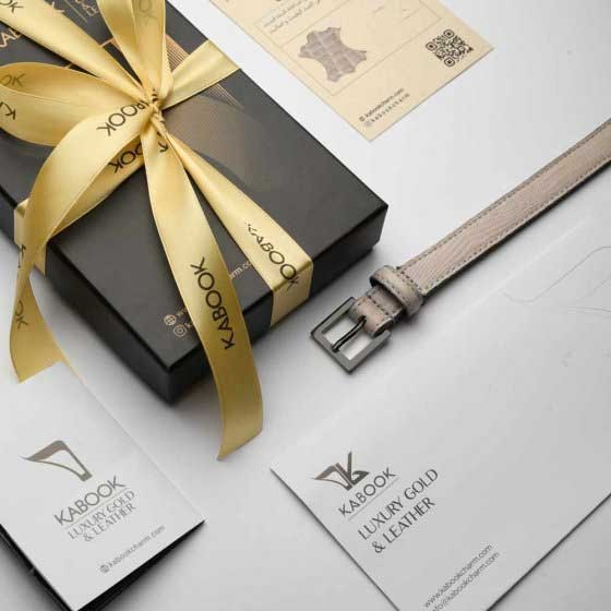 کمربند زنانه چرم خاکستری لیزارد سگک دودی