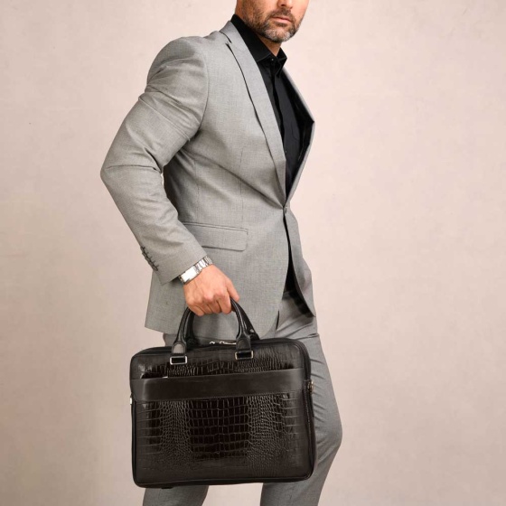 کیف اداری طرح دیاکو چرم مشکی کروکو