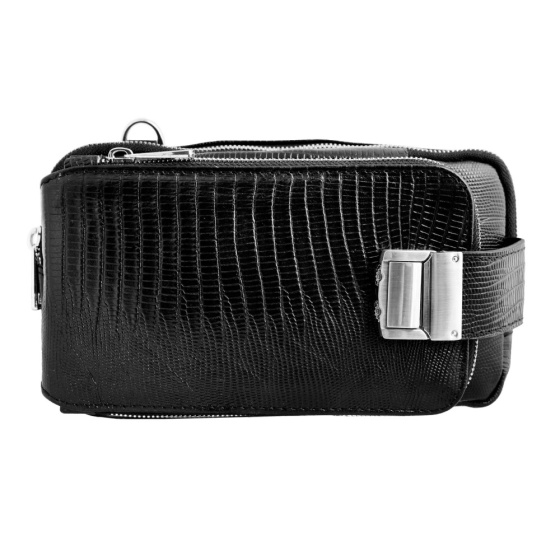 کیف کراس بادی مردانه طرح آگرین چرم لیزارد مشکی (قفل رمز دار )