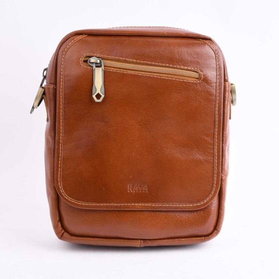 کیف کراس بادی مردانه طرح فارا چرم ساده عسلی