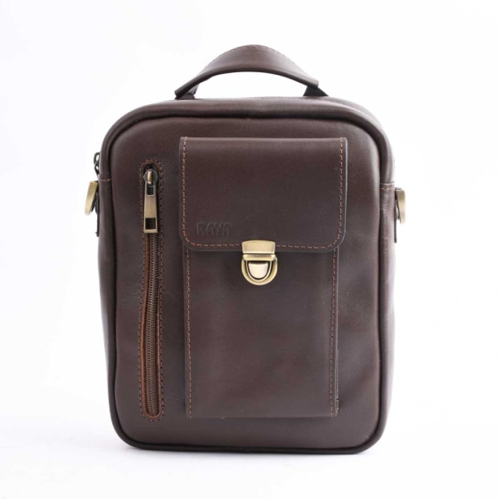 کیف کراس بادی مردانه طرح ساتیا چرم ساده قهوه ای D2