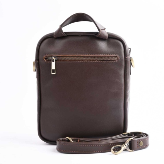 کیف کراس بادی مردانه طرح ساتیا چرم ساده قهوه ای D2