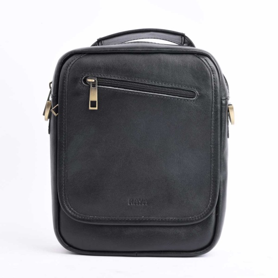 کیف کراس بادی مردانه طرح فارا چرم ساده مشکی D2