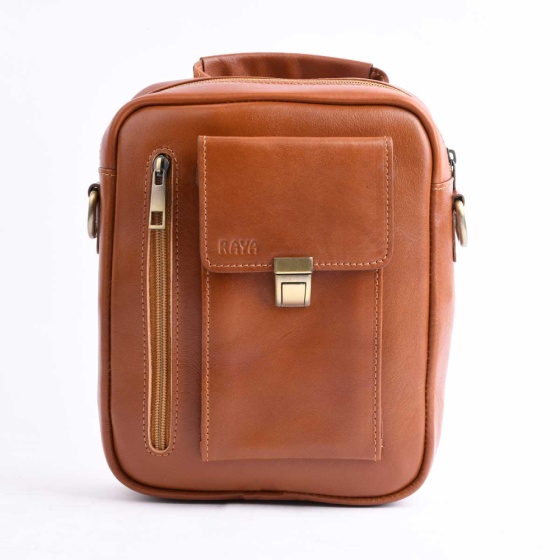 کیف کراس بادی مردانه طرح ساتیا چرم ساده عسلی