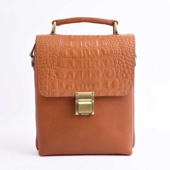 کیف دوشی مردانه طرح گیلدا چرم فلوتر عسلی D2