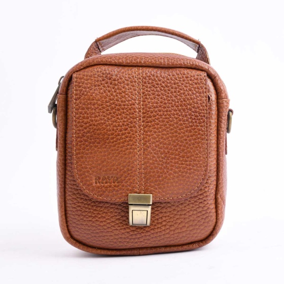 کیف دوشی مردانه طرح نگین کوچک چرم فلوتر عسلی