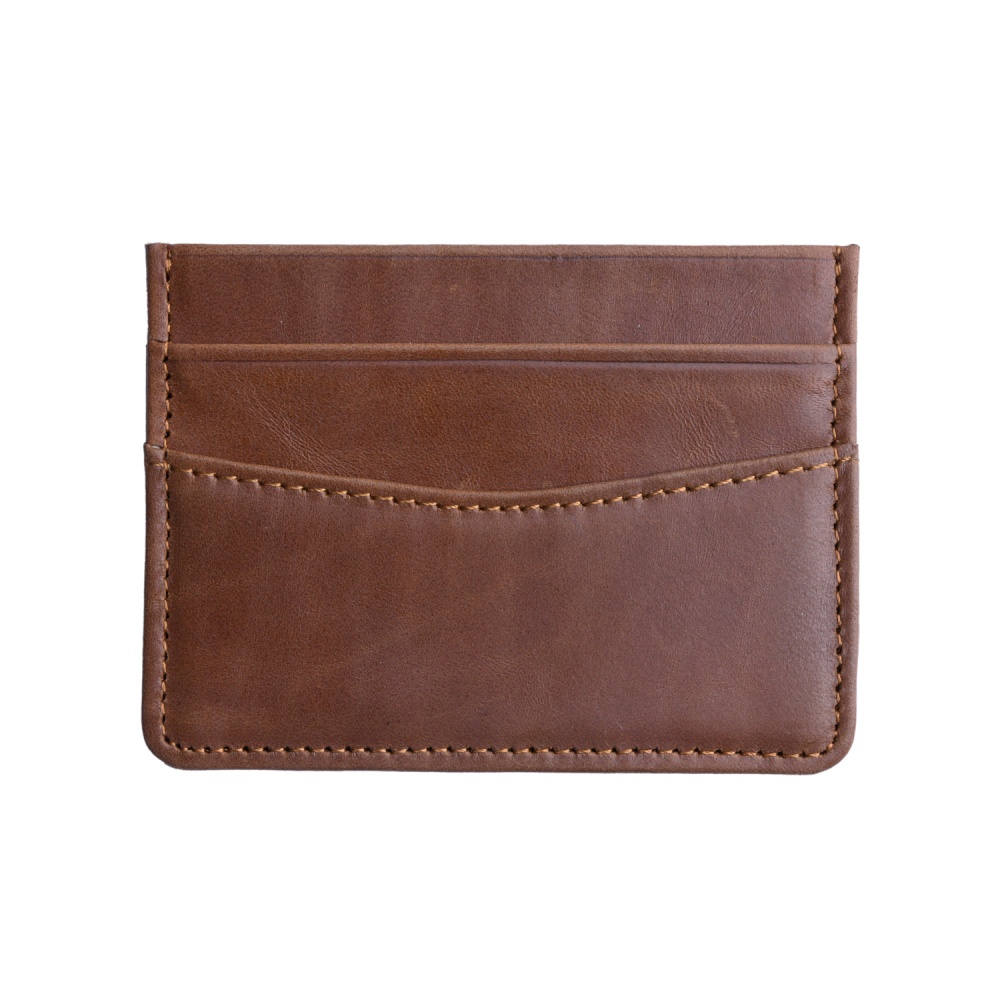 کیف کارت چرم عسلی ساده