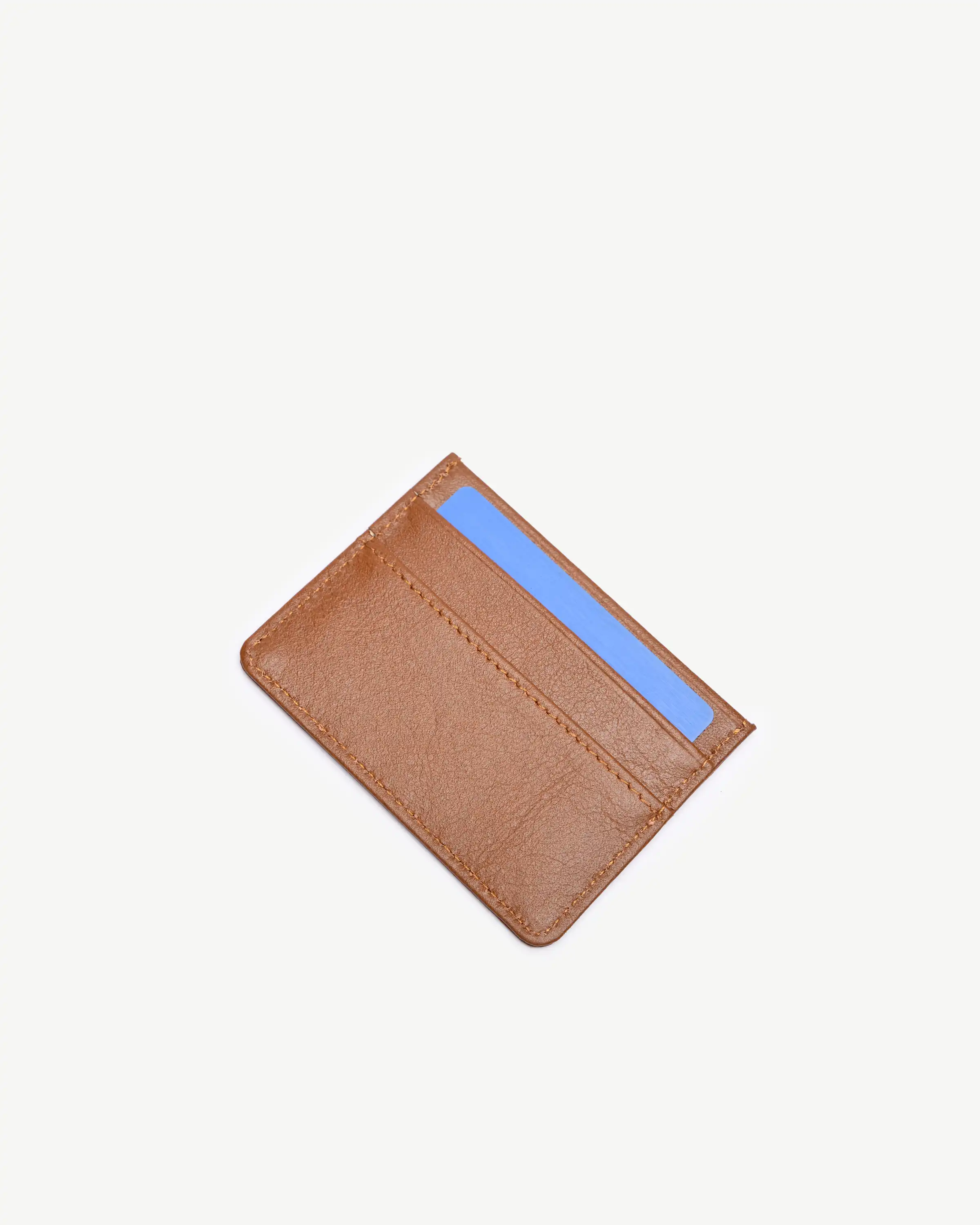 کیف کارت چرم طبیعی عسلی ساده