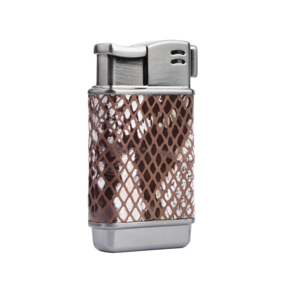 فندک گازی بدنه چرم پوست ماری قهوه ای