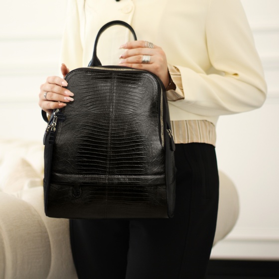 کوله پشتی طرح داریا چرم لیزارد مشکی