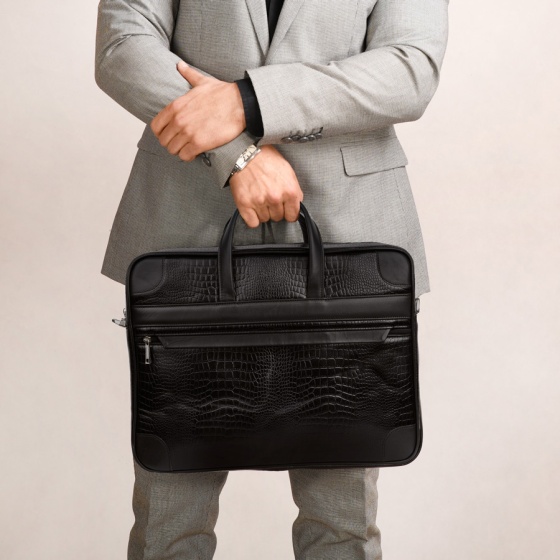 کیف اداری طرح کابوک چرم کروکودیل مشکی