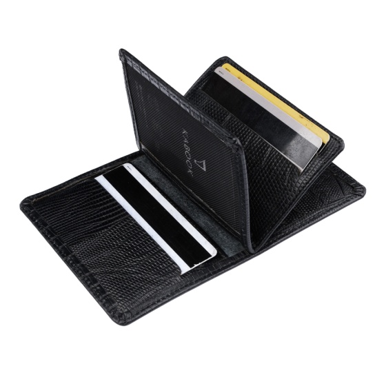 کیف کارت 4 لت طرح نظام چرم مشکی لیزارد