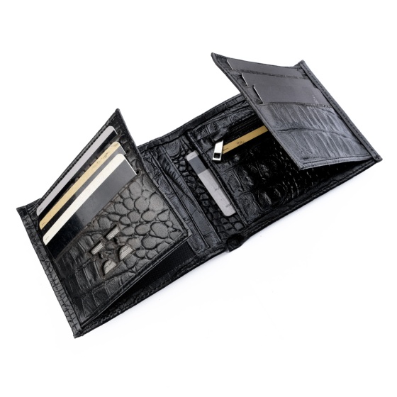 کیف پول جیبی طرح راد چرم مشکی کروکودیل