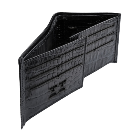 کیف پول جیبی طرح راد چرم مشکی کروکودیل