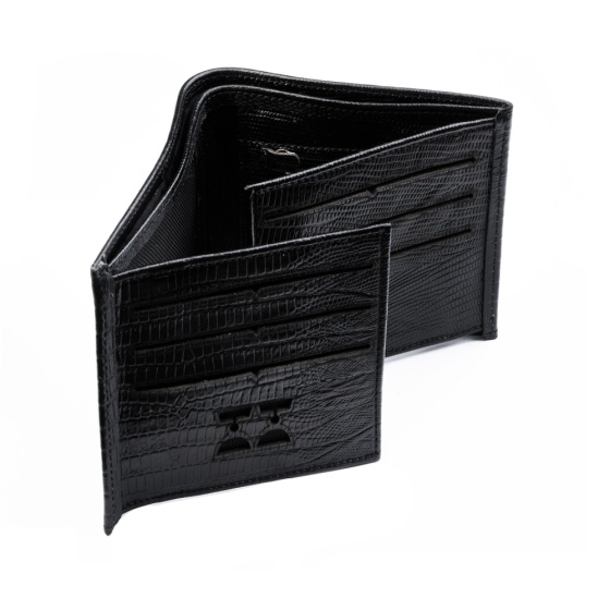 کیف پول جیبی طرح راد چرم مشکی لیزارد