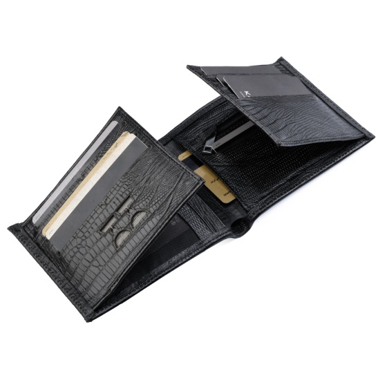 کیف پول جیبی طرح راد چرم مشکی لیزارد