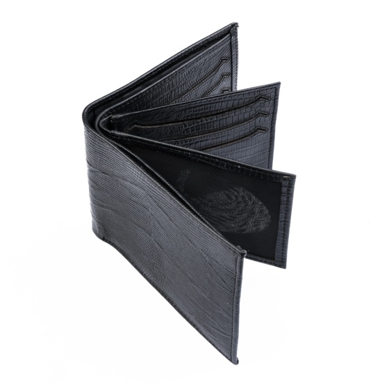 کیف پول جیبی طرح بامداد چرم مشکی لیزارد