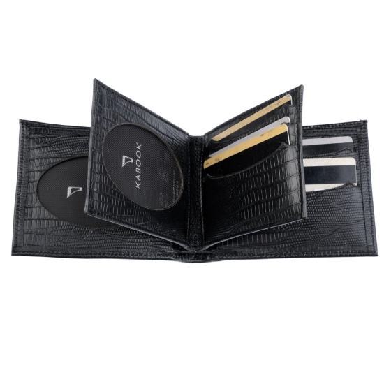 کیف پول جیبی طرح بامداد چرم مشکی لیزارد