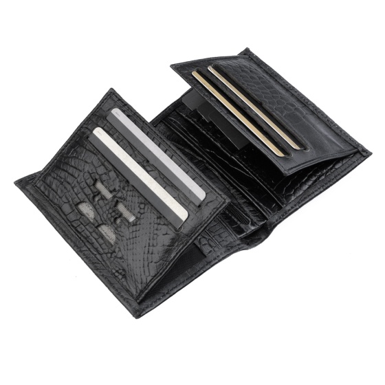 کیف پول کتابی طرح تاو چرم مشکی کروکودیل