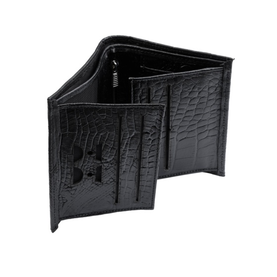 کیف پول کتابی طرح تاو چرم مشکی کروکودیل