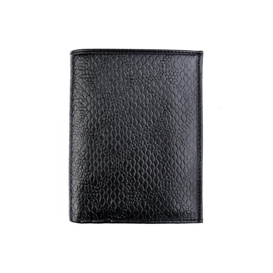 کیف پول کتابی طرح تاو چرم مشکی پوست ماری