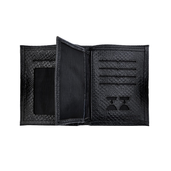 کیف پول کتابی طرح آراد چرم مشکی پوست ماری