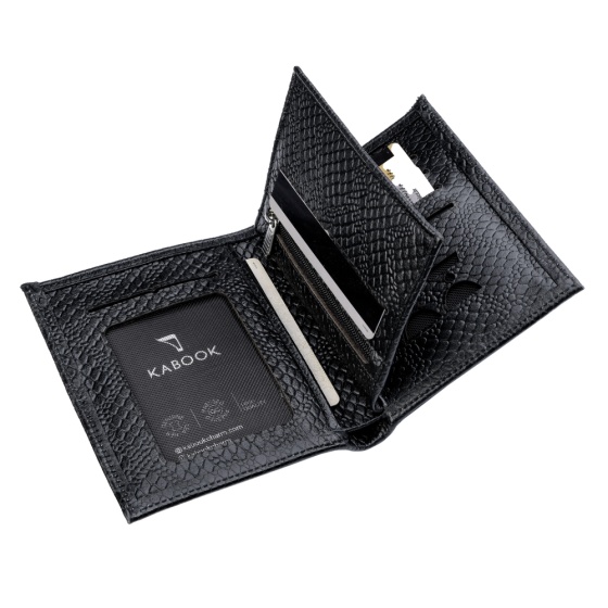 کیف پول کتابی طرح آراد چرم مشکی پوست ماری